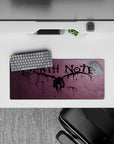 Dark purple smoky Death Note anime mouse pad 28x12 inches, dripping lettering vibe for gaming or study.