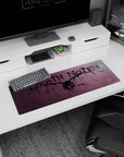 Winged shadow figure center scene on Death Note anime mouse pad 32x12 inches with outward splatter lines.