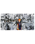 Haikyuu anime mouse pad 32x16 inches with Hinata over manga collage of spikes, dives, and crowds.