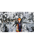 Haikyuu anime desk pad 40x20 inches with Hinata over black-and-white manga volleyball collage.