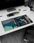 32x16 inches anime girl mouse pad showing long-haired girl leaning on balcony rail with red balloons overhead.