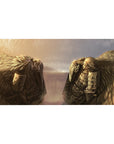 Attack on Titan anime desk pad 40x20 inches with Armored vs Colossal Titan rainy standoff scene.