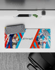 Compact 28x12 mouse pad highlights glowing contrasts and team unity for immersive Darling in the Franxx vibes