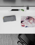 Soft pink, milky white, and smoky gray anime girl mouse pad 14x10 inches, calm yet edgy vibe.