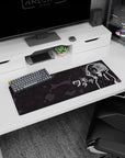 32x12 inches Tomoko Kuroki mouse pad in oversized hoodie with tiny fangs, deadpan late-night scene.