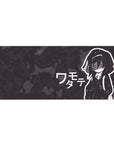Anime girl desk pad 36x16 inches with hoodie character, katakana text, and charcoal camo background.