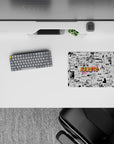 14x10 inches classic anime mouse pad in bold black and white with a pop of orange, nostalgic vibe.