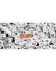 36x16 inches Naruto manga collage desk pad with black-and-white panels and bold orange logo wrap.