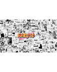 Naruto manga-collage anime desk pad, 40x20 inches, black-and-white panels with orange logo wrap.