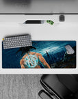 32x12 inches mouse pad featuring Goku with glowing power and the kanji symbol, perfect for creating an intense, high-stakes workspace.