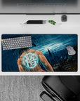 32x16 inches mouse pad showcasing Goku, glowing with power and the kanji symbol, ideal for adding intense energy to your workspace.