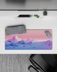 28x12 inches mouse pad with Prismatic Peaks, capturing a serene landscape with geometric pastel mountains and a soft, tranquil horizon.