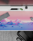 40x20 inches desk pad with Prismatic Peaks, showcasing soft, geometric pastel mountains and a gentle horizon, blending modernity and tranquility.