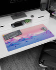 Modern 32x16 inches mouse pad featuring Prismatic Peaks, with soft geometric mountains and a gentle horizon for a calming, futuristic design.