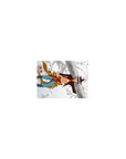 Classic anime mouse pad 14x10 inches with sky-runner on snowy cliffs, mask spirits, crisp line art.