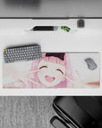 32x12 inches kawaii desk mouse pad in soft blush pinks and creamy highlights, warm flirty vibe.