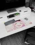 28x12 inches anime mouse pad showing bow-wearing pink-haired girl, cheeks squished into a happy grin.
