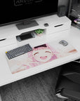 32x12 inches anime mouse pad showing cheeks squished into a huge grin, pink hair and black bow.