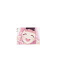 Classic anime girl mouse pad 14x10 inches with pink-haired girl, big black bow, closed-eye smile.