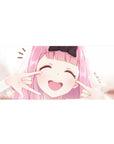 Anime girl desk pad 36x16 inches with pink-haired cute character, big black bow, smiling face design.