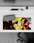 28x12 inches anime mouse pad with hot gold light on a dark backdrop, sleek metallic shine, focused vibe.
