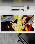 32x16 inches anime mouse pad with hot gold glow on dark tones, crisp shadows for late-night focus.