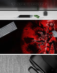 40x20 inches red-and-black anime desk pad with moody crimson shadows, shattered patterns, and edgy contrast.