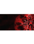 36x16 inches anime girl desk pad with masked warrior, cap and scarf, straps and buckles, giant blade.