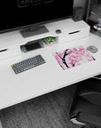 Iconic 14x10 desk mat celebrates Blossom Dream with soft pink petals, serene tones, and delicate artistry