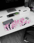 Small but impactful 32x12 desk mat showcases spring's beauty with striking minimalist sakura design