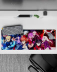 32x12 inches mouse pad with Saber, Shirou Emiya, Rin Tohsaka, and other Fate/Stay Night characters, showcasing their fierce expressions and vibrant palette.