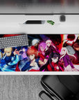 36x16 inches desk pad with Saber, Shirou Emiya, Rin Tohsaka, and other Fate/Stay Night characters, capturing the vibrant intensity of the Holy Grail War.
