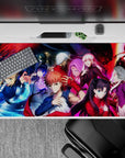 40x20 inches desk pad with Saber, Shirou Emiya, Rin Tohsaka, and other Fate/Stay Night characters, showcasing fierce expressions and vibrant colors.