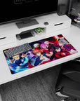 Modern 32x16 inches mouse pad featuring Saber, Shirou Emiya, Rin Tohsaka, and others from Fate/Stay Night, blending vibrant colors and fierce expressions.