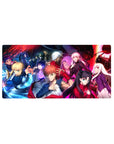 Mouse pad featuring Saber, Shirou Emiya, Rin Tohsaka, and more from Fate/Stay Night, 32x16 inches, showcasing their intense expressions and vibrant colors.