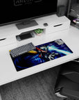 28x12 inches anime mouse pad showing Zero’s blond ponytail whipping as his arm cannon fires a cyan beam.