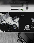 40x20 inches anime desk pad, stark black and white, dramatic and haunting, made for late-night focus.