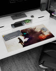 32x16 inches anime mouse pad showing a lone child in fluttering cloak staring up at a giant robot eye.