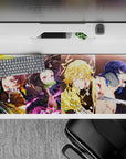 Sleek 36x16 inch desk pad featuring Demon Slayer heroes surrounded by their elemental strengths