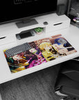 Durable 32x16 inch mouse pad with dynamic art of Tanjiro and friends, ideal for gaming setups