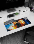 28x12 inches anime mouse pad showing dark-haired swordsman and cape-wearing fox girl leaning close.