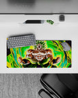 Compact yet detailed 28x12 inch mouse pad showcasing Broly's unstoppable force for anime setups