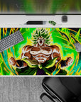 Dynamic 40x20 inch anime desk pad showcasing Broly's unstoppable power and iconic presence
