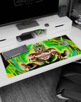 Workspace-ready 36x16 inch desk pad with Broly's powerful aura, ideal for Dragon Ball enthusiasts