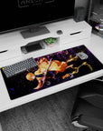 Workspace-ready 36x16 inch desk pad with Zenitsu's dynamic Thunder Breathing, ideal for inspired setups