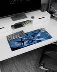 Dynamic Duel of Auras Battle artwork on 28x12 desk pad perfect for celebrating strength, conflict, and epic storytelling