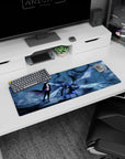 Small but impactful 32x12 desk pad showcases battle-inspired intensity with striking contrasts and sleek sophistication