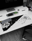 Artistic 36x16 inches desk pad featuring Duality Blossom, intertwining delicate cherry blossoms with powerful black-and-white contrasts for a striking design.