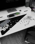 Large 40x20 inches desk pad featuring Duality Blossom, capturing the striking contrast of cherry blossoms and bold black-and-white tones in a symbolic design.