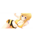 36x16 inches anime girl desk pad with crisp bright print, golden hair, honey-yellow outfit on clean white.